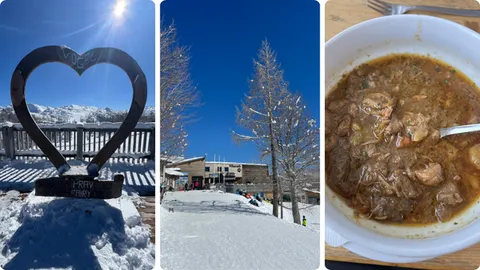 Lijevo: vidikovac prema “gore”, Sredina: restoran na gornjoj postaji, Desno: fantastičan gulaš