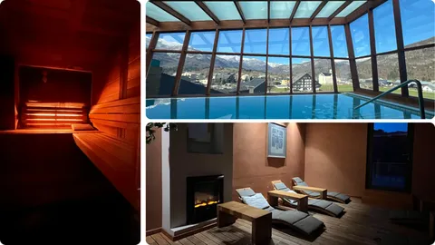Lijevo: finska sauna, Sredina: panoramski bazen, Desno: soba za odmor