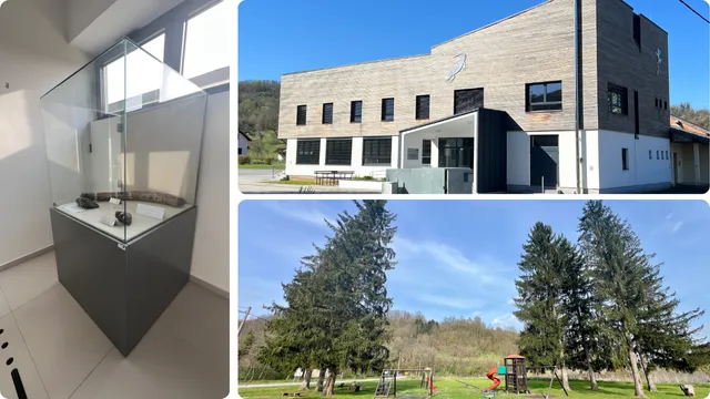 Lijevo: detalj izložbenog prostora, Gore: centar izvana, Dolje: park ispred centra