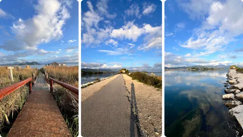 Lijevo: ulaz na plažu, Instagram point :-), Sredina i desno: zalazak sunca daje impresivne boje