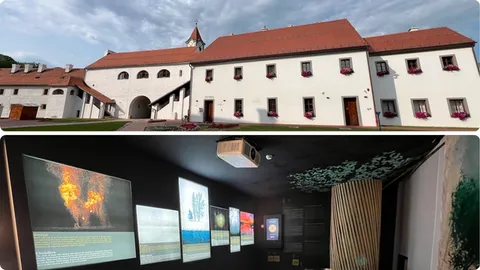 Gore: pogled na dio utvrde uređen u Riznicu Međimurja, Dolje: multimedijalni interijer