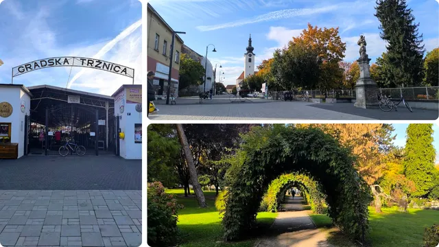 Lijevo: Gradska tržnica, Gore: Trg bana Jelačića, Dolje: park u samom centru grada