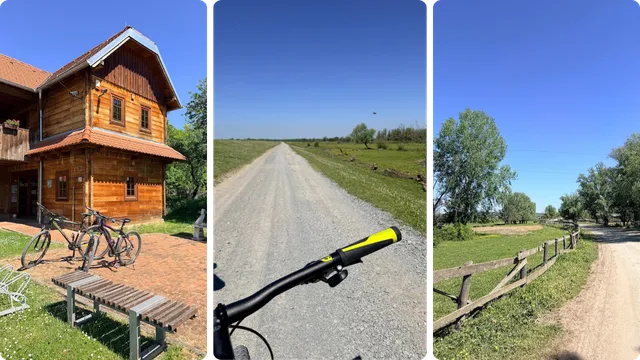 Lijevo: Posjetiteljski centar Repušnica, Sredina: ruta je većinom široki makadam, Desno: