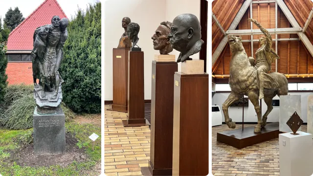 Lijevo: Antun i Nada Augustinčić, Sredina: Dio stalnog postava galerije, Desno: Impresivan gipsani model skulpture “Mir”