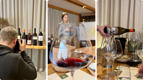 Lijevo: Nikola u akciji, Sredina: naša draga sommelierka Vanessa, Desno: smiješno vino