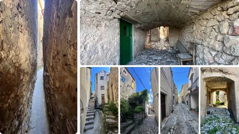 Lijevo: Klančić, najuža ulica na svijetu, Desno: scene iz šetnje gradićem
